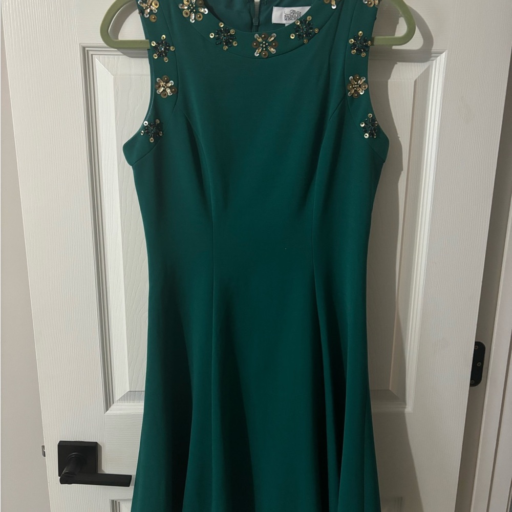 Badgley Mischka Teal Dress with Gold Floral Accents